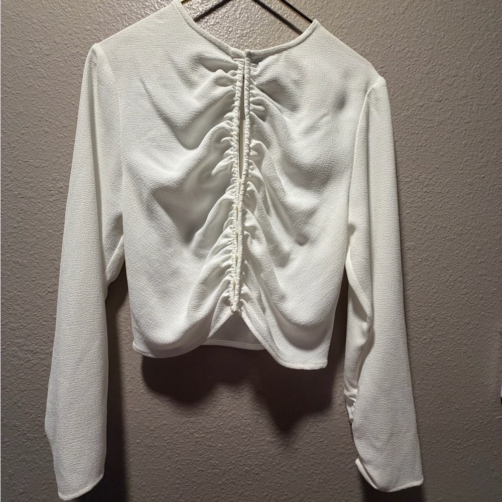 Zara White Ruched Blouse